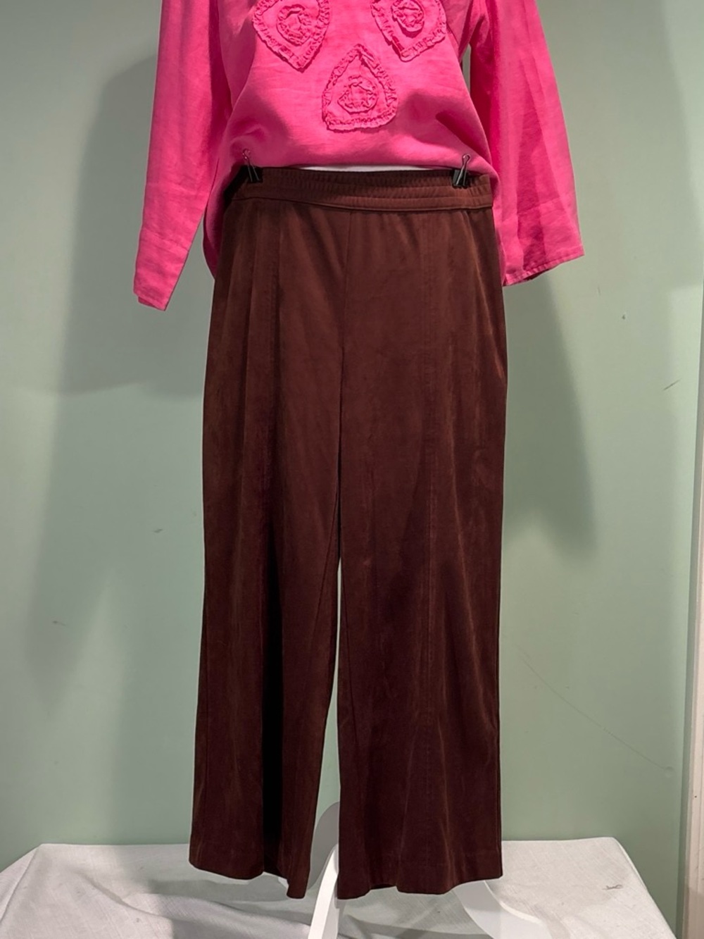 J Jill Women's faux Brown suede Wide-Leg culottes  w/elastic waist size XS
